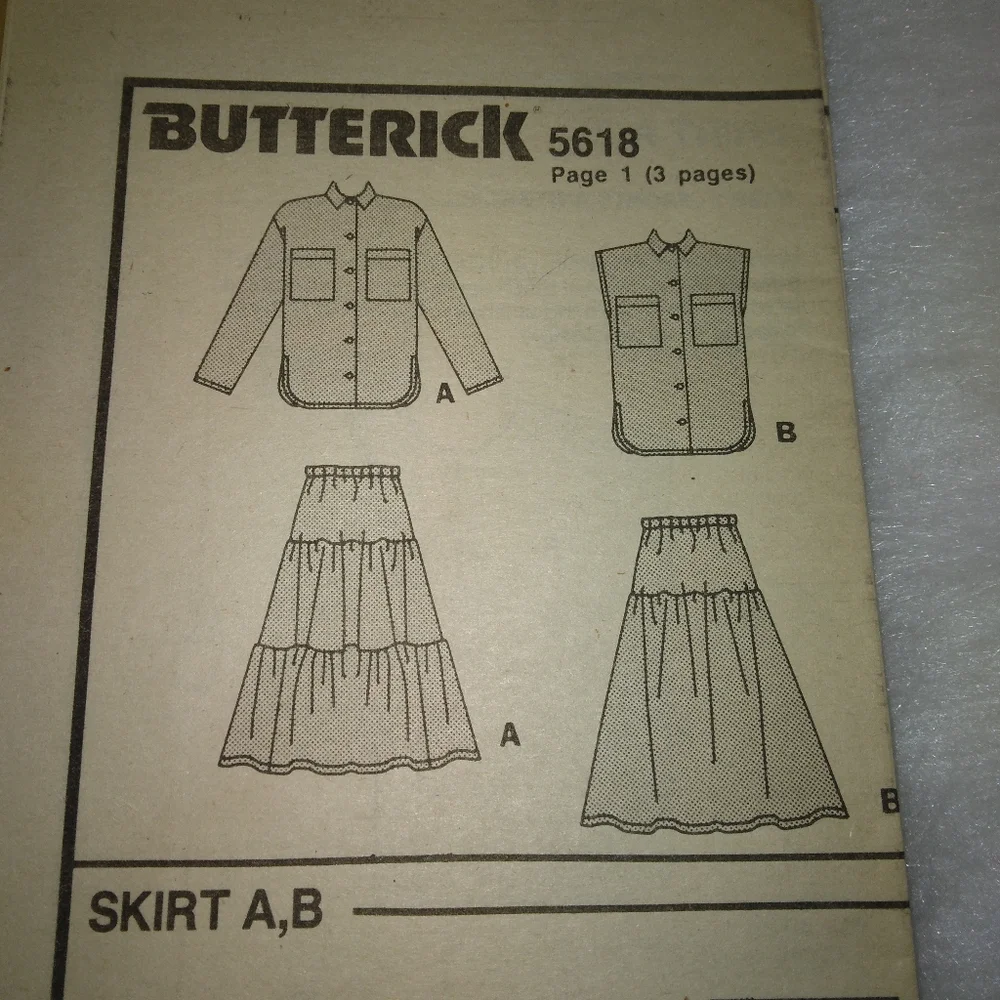 BUTTERICK 5618 Sz 12-14 Girls' loose fitting top and skirt with yoke